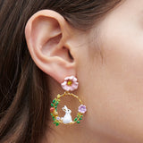 ENCHANTED ENCOUNTER Bunny on Flowered Branch Stud Creoles