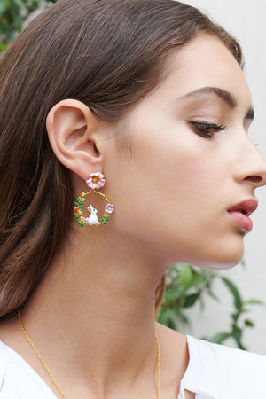 ENCHANTED ENCOUNTER Bunny on Flowered Branch Stud Creoles