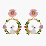 ENCHANTED ENCOUNTER Bunny on Flowered Branch Stud Creoles