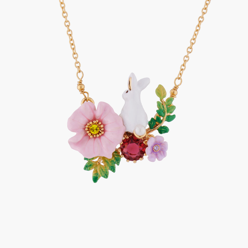 
            
                Load image into Gallery viewer, Enchanted Encounter Bunny on Pink Flower Pendant Necklace
            
        