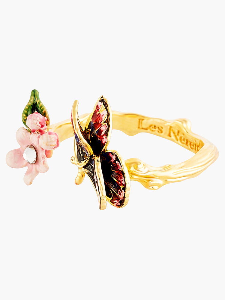Japanese Emperor Butterfly and Cherry Blossom Adjustable Ring