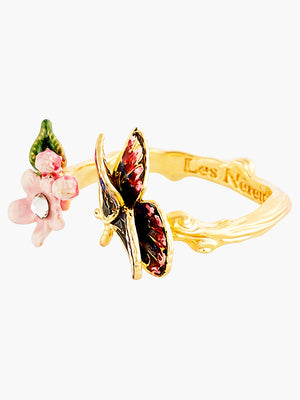 Japanese Emperor Butterfly and Cherry Blossom Adjustable Ring