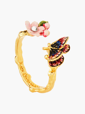 Japanese Emperor Butterfly and Cherry Blossom Adjustable Ring