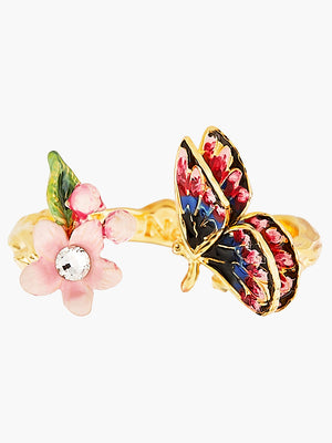 Japanese Emperor Butterfly and Cherry Blossom Adjustable Ring