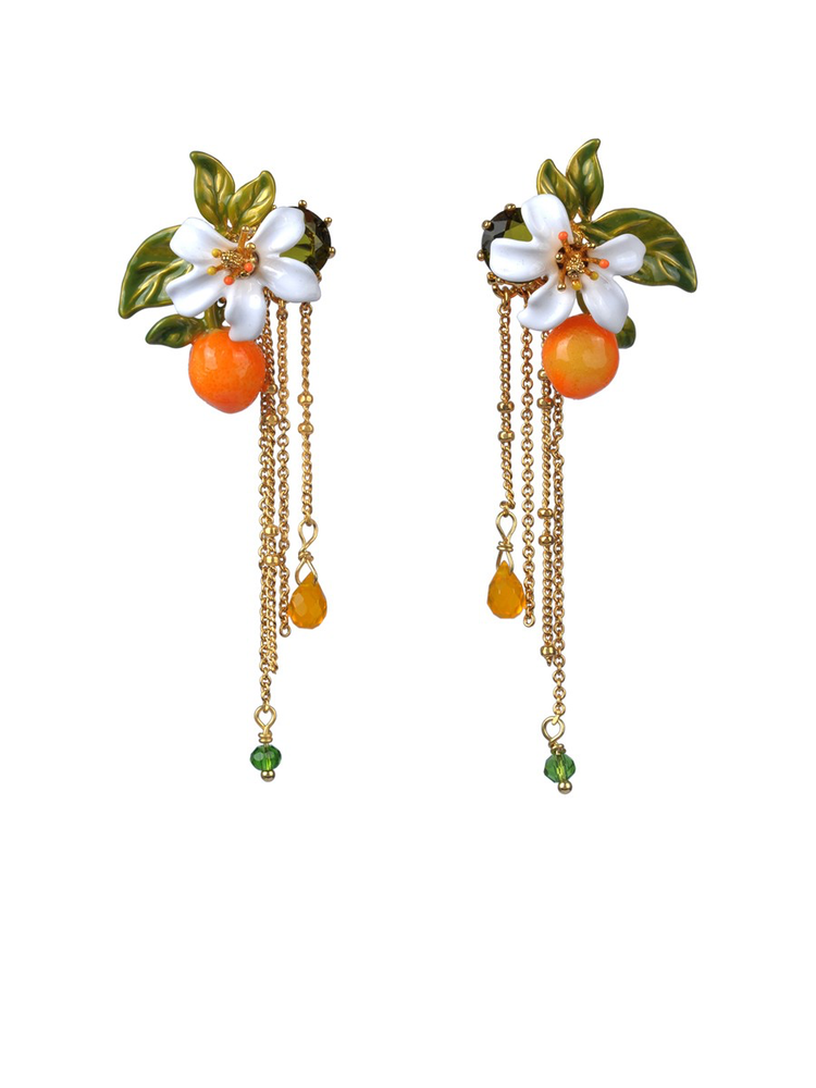 
            
                Load image into Gallery viewer, Gardens In Provence Orange Blossom Chain Clip Earrings
            
        