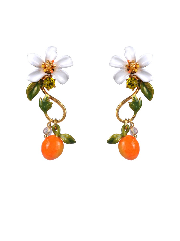 
            
                Load image into Gallery viewer, Gardens In Provence Orange Clip-On Drop Earrings
            
        