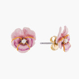Thousand Pansies Pink pansy and freshwater pearl stud earrings