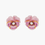 Thousand Pansies Pink pansy and freshwater pearl stud earrings