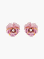 Thousand Pansies Pink pansy and freshwater pearl stud earrings