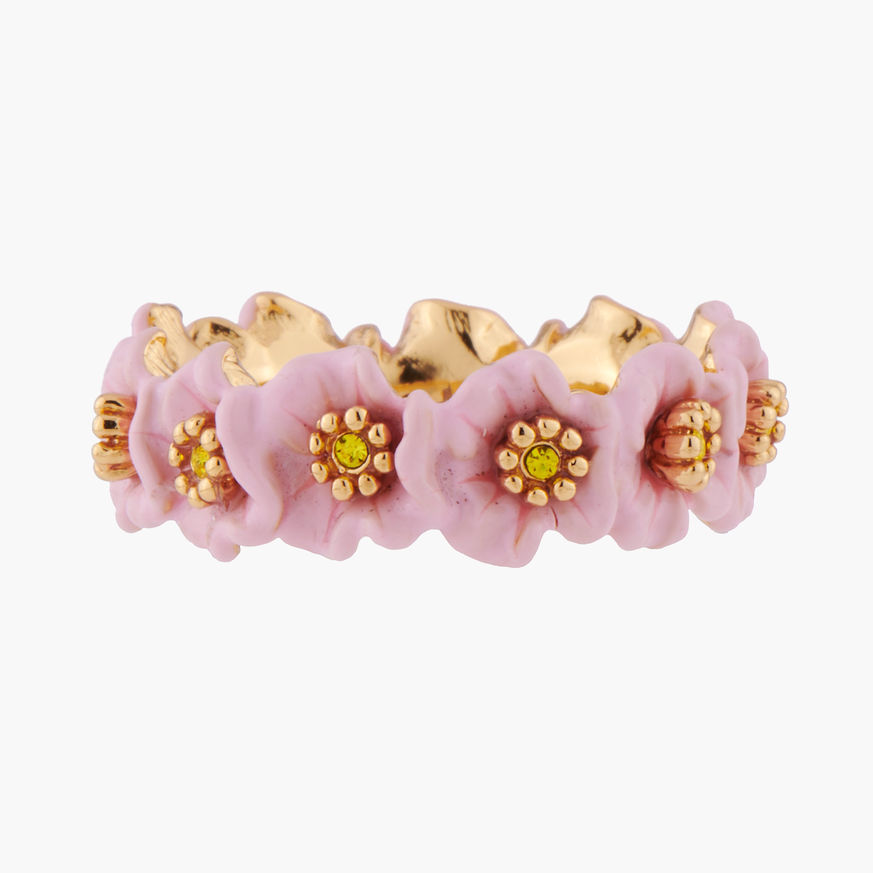 Enchanted Encounter Pink Flowers and Golden Pistils Thin Ring - Pink