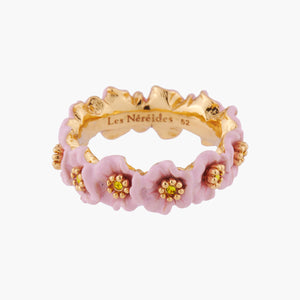 Enchanted Encounter Pink Flowers and Golden Pistils Thin Ring - Pink