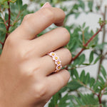 Enchanted Encounter Pink Flowers and Golden Pistils Thin Ring - Pink