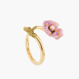 Thousand Pansies Pink pansy and freshwater pearl adjustable ring