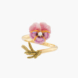 Thousand Pansies Pink pansy and freshwater pearl adjustable ring