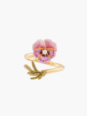 Thousand Pansies Pink pansy and freshwater pearl adjustable ring