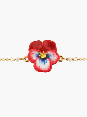 Thousand Pansies Red Pansy and faceted crystal thin link chain bracelet