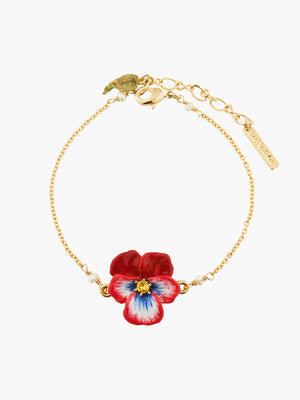 Thousand Pansies Red Pansy and faceted crystal thin link chain bracelet Red