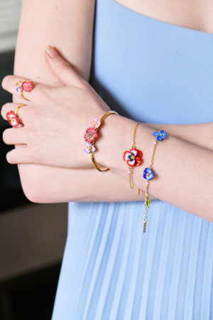 Thousand Pansies Red Pansy and faceted crystal thin link chain bracelet