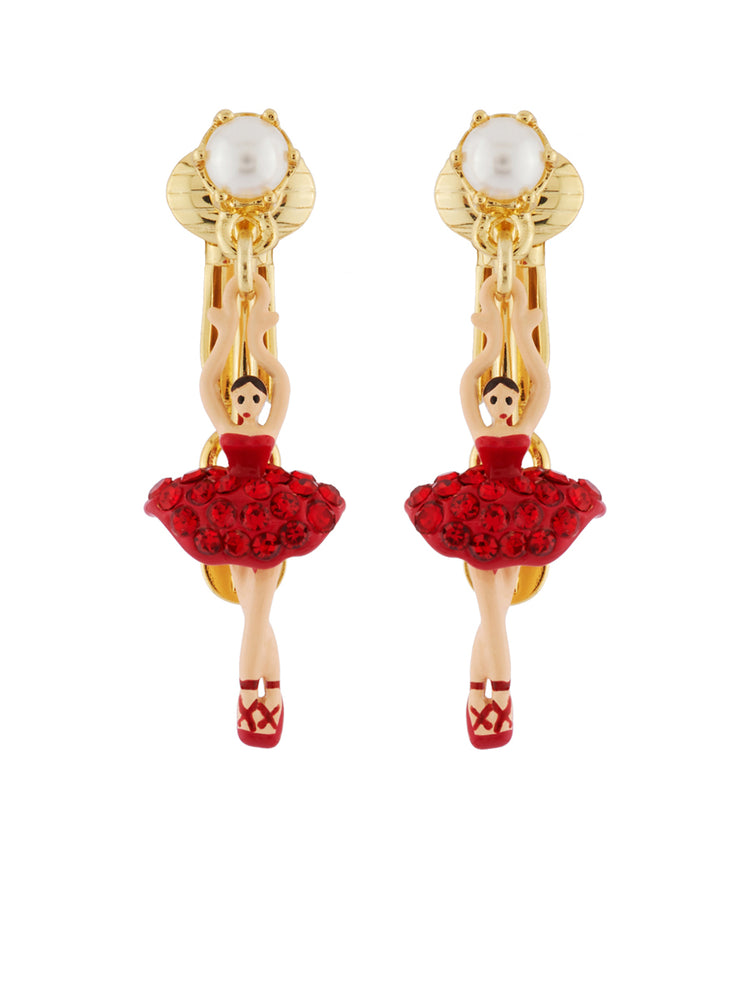 MINI LUXURY PAS DE DEUX MINI BALLERINA WITH RED CRYSTALS CLIP-ON EARRINGS