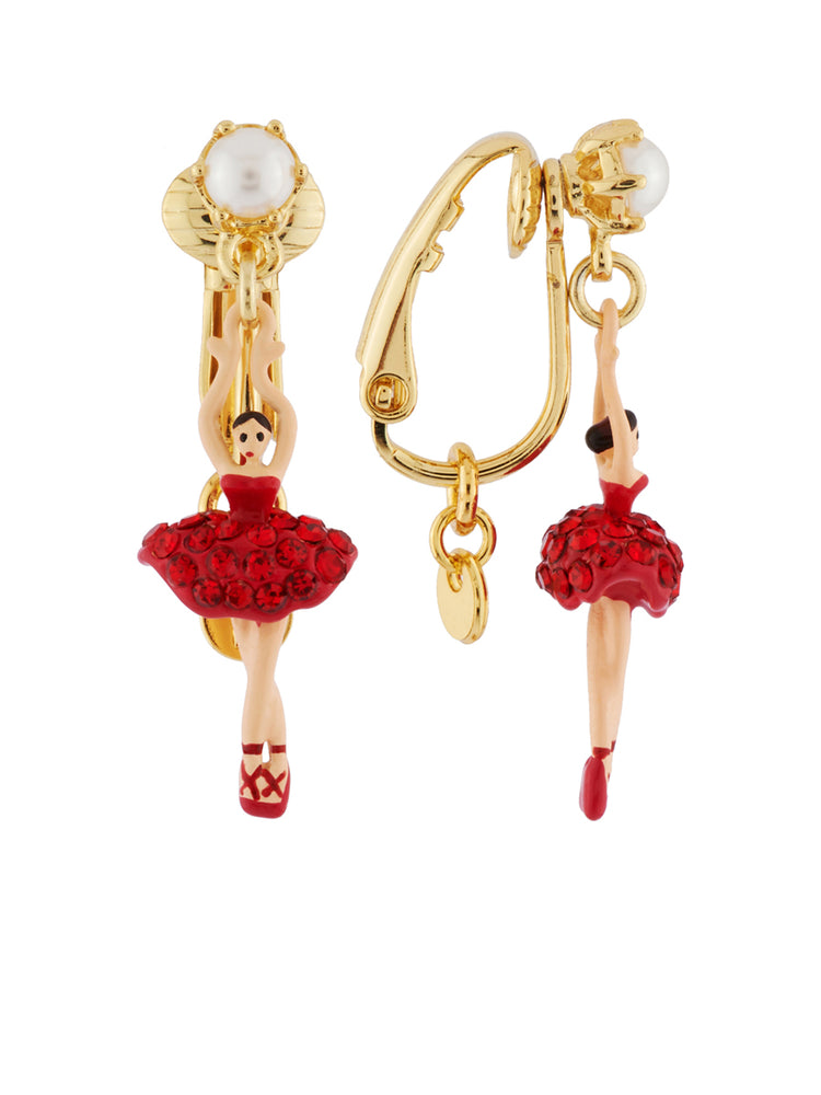 MINI LUXURY PAS DE DEUX MINI BALLERINA WITH RED CRYSTALS CLIP-ON EARRINGS
