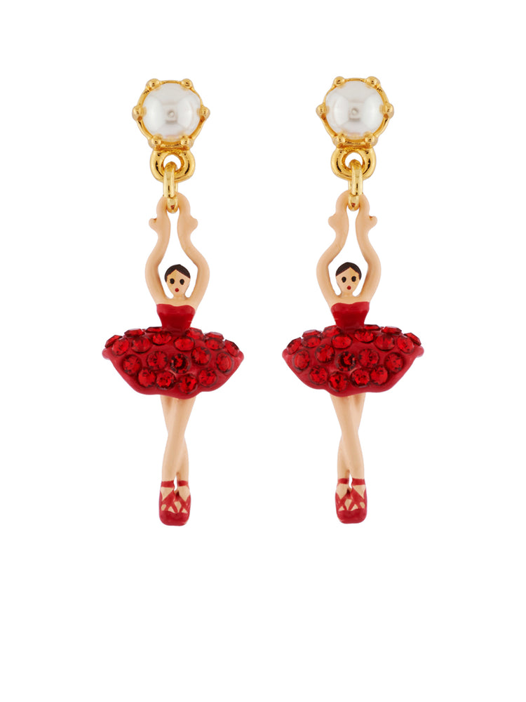 MINI LUXURY PAS DE DEUX MINI BALLERINA WITH RED CRYSTALS STUD EARRINGS
