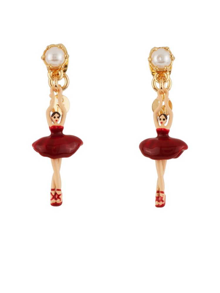 
            
                Load image into Gallery viewer, MINI PAS DE DEUX WITH RED MINI BALLERINA AND PEARL STUD EARRINGS
            
        