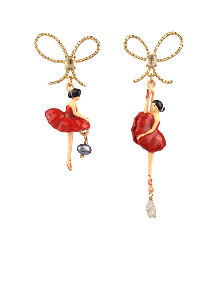 PAS DE DEUX BALLERINA AND BOW CLIP-ON EARRINGS - RED