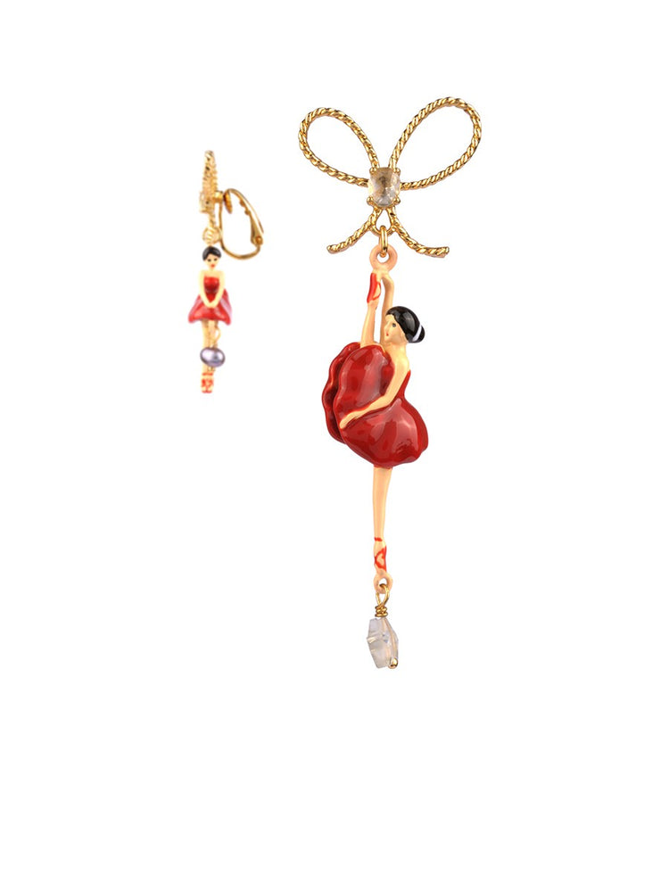 
            
                Load image into Gallery viewer, PAS DE DEUX BALLERINA AND BOW CLIP-ON EARRINGS - RED
            
        