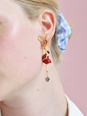 PAS DE DEUX BALLERINA AND BOW STUD EARRINGS - RED