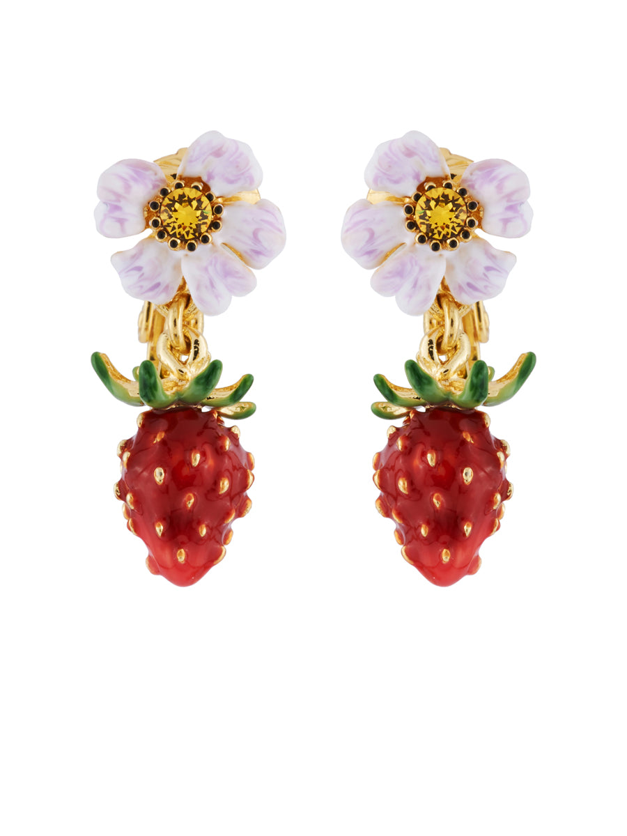 Royal Gardens Strawberry and White Flower Clip Earrings