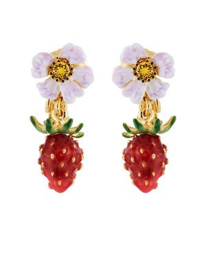 Royal Gardens Strawberry and White Flower Clip Earrings