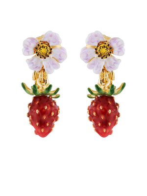 Royal Gardens Strawberry and White Flower Clip Earrings