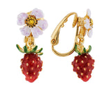 Royal Gardens Strawberry and White Flower Clip Earrings