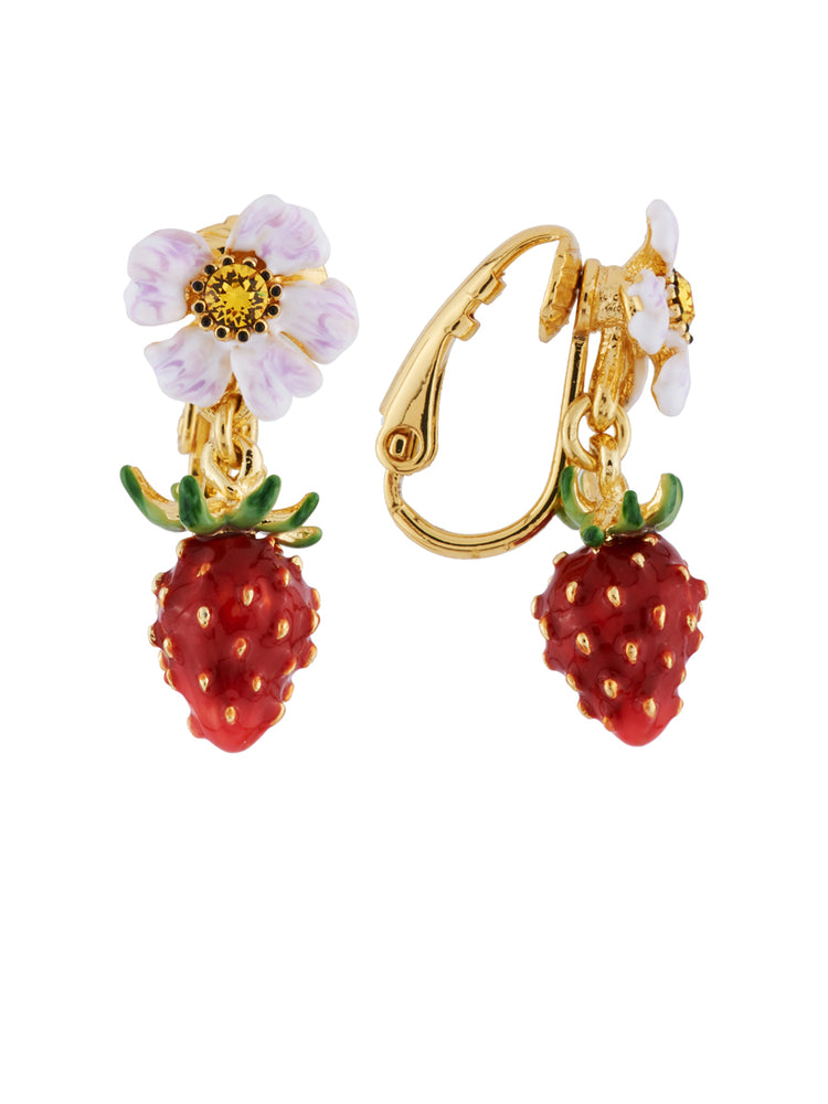 Royal Gardens Strawberry and White Flower Clip Earrings