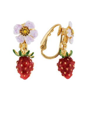 Royal Gardens Strawberry and White Flower Clip Earrings