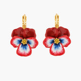 Thousand Pansies Red pansy and faceted crystal dormeuses earrings