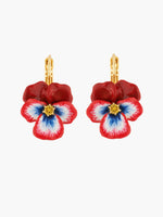 Thousand Pansies Red pansy and faceted crystal dormeuses earrings