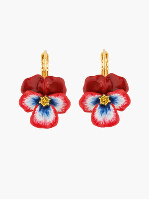 Thousand Pansies Red pansy and faceted crystal dormeuses earrings