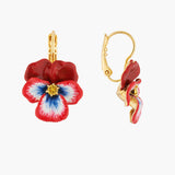 Thousand Pansies Red pansy and faceted crystal dormeuses earrings