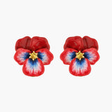 Thousand Pansies Red Pansy and Faceted Crystal Post Earrings