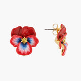 Thousand Pansies Red Pansy and Faceted Crystal Post Earrings