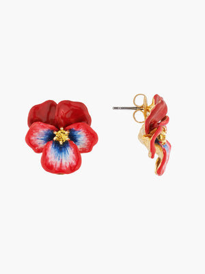 Thousand Pansies Red Pansy and Faceted Crystal Post Earrings
