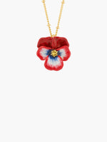 Thousand Pansies Red pansy and faceted crystal long necklace