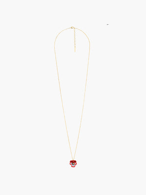 Thousand Pansies Red pansy and faceted crystal long necklace