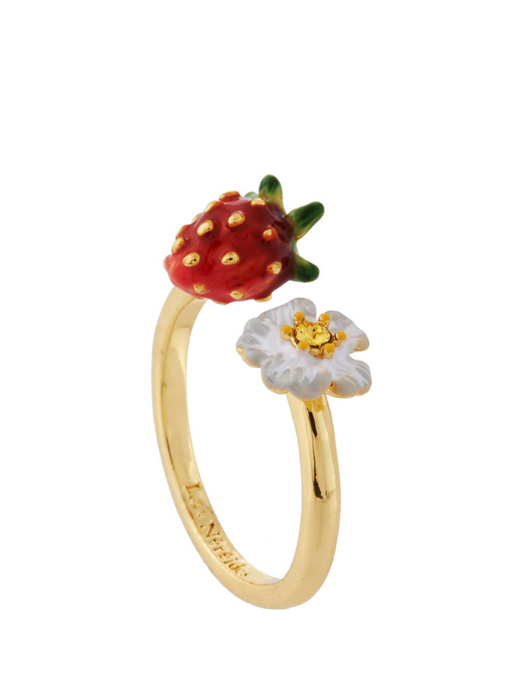 Royal Gardens Strawberry and White Flower Adjustable Ring