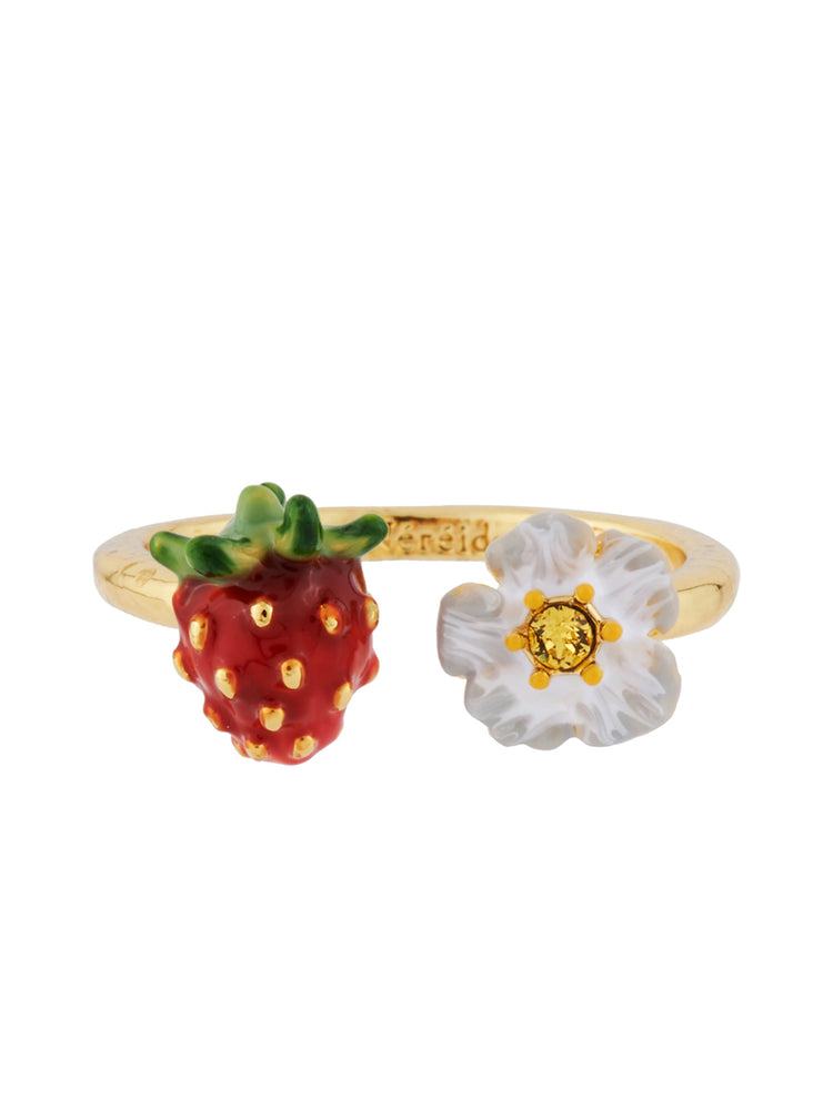 Royal Gardens Strawberry and White Flower Adjustable Ring