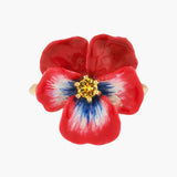 Thousand Pansies Red pansy and faceted crystal cocktail ring - Red