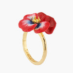 Thousand Pansies Red pansy and faceted crystal cocktail ring - Red