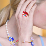 Thousand Pansies Red pansy and faceted crystal cocktail ring - Red