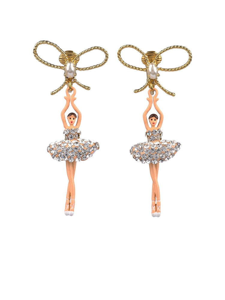LUXURY PAS DE DEUX CRYSTAL RHINESTONE BALLERINA AND PEARL CLIP-ON EARRINGS